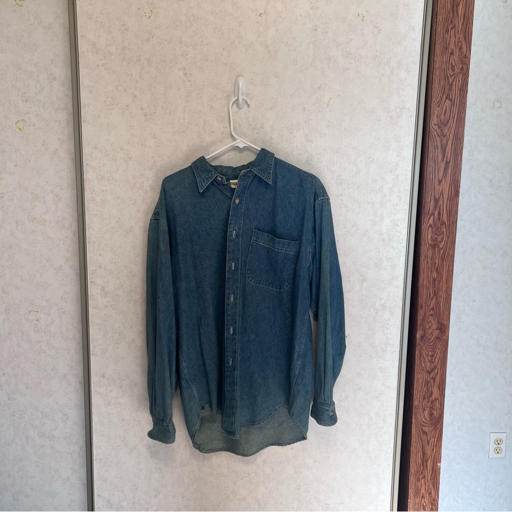 Vintage Disney Goofy Donald Duck Mickey Mouse Denim Button Up Shirt Mens Medium